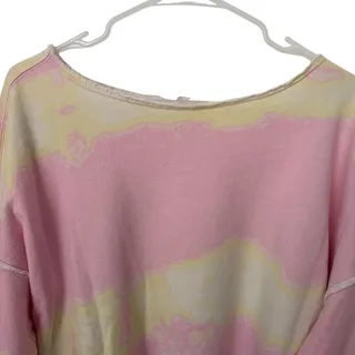 Photo of Free People Oversized Sweatshirt Women's Size Medium Pink Yellow Pullover Fleece