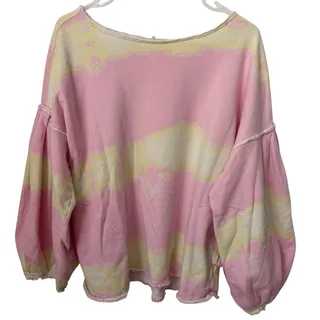 Photo of Free People Oversized Sweatshirt Women's Size Medium Pink Yellow Pullover Fleece