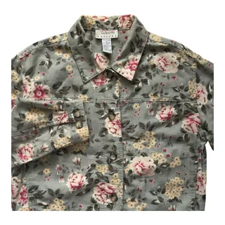 Photo of Talbots Linen Blend Jacket Women's Size Petite Small Button Up Green Floral