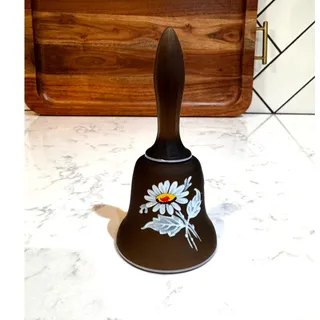 Photo of Westmorland Brown Satin Glass Bell hand-painted white daisy motif vintage