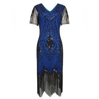 Photo of Babeyond Royal Blue Beaded Fringe Midi Dress V-Neck Evening Dress plus size xxl