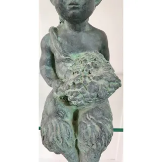 Photo of Vintage Bronze Faun Statue Mythological Satyr Grapes Garden Shelf Decor 10.75"