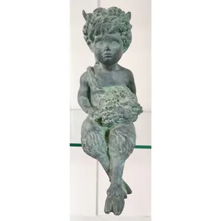 Photo of Vintage Bronze Faun Statue Mythological Satyr Grapes Garden Shelf Decor 10.75"
