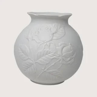 Photo of Vintage Kaiser Embossed Rose Floral White Porcelain Bisque Vase
