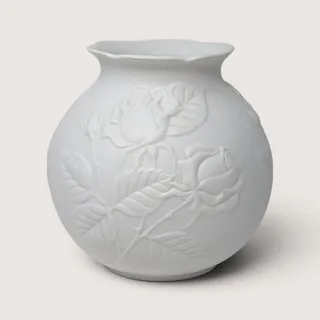 Photo of Vintage Kaiser Embossed Rose Floral White Porcelain Bisque Vase