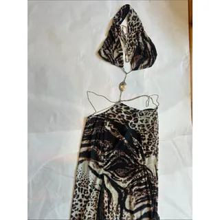 Photo of Dolls Kill Generation Kiss lepoard tiger mesh cutout belly chain maxi dress larg