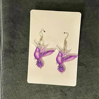 Photo of NEW Earrings Purple Hummingbirds Dangle Style Flat Acrylic Jewelry