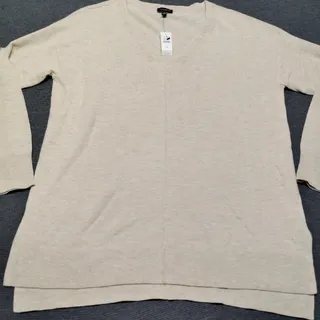 Photo of Talbots V Neck Tunic Sweater Womens Medium Ivory High Low NWT