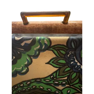 Photo of Vintage Mid Century Modern Wooden Frame Fabric Magazine Rack