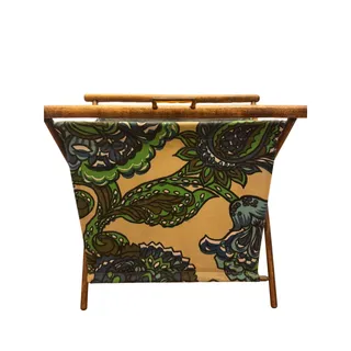 Photo of Vintage Mid Century Modern Wooden Frame Fabric Magazine Rack