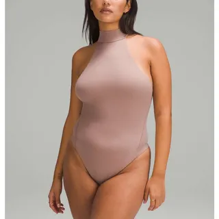 Photo of Lululemon Wundermost Nulu Mockneck Bodysuit Small Nude Pink Soft Layer Neutral