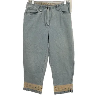 Photo of Christopher & Banks Cropped Jeans Womens 4 Blue Denim Embellished Hem Y2K Capri