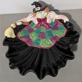 Photo of Vintage 1992 Fitz and Floyd Halloween Witch Candy Bowl Serving Dish Flawed Read