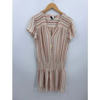 Photo of PAIGE Cristina Dress Ecru Multi Striped Smocked Ruffle Tiered Mini Large Flutter