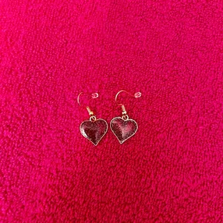 Photo of Lovely Vintage Earrings Glittery Dark Red Maroon Hearts