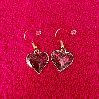 Photo of Lovely Vintage Earrings Glittery Dark Red Maroon Hearts