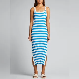 Photo of Solid & Striped Womens Ribbed Midi Dress Large Blue White Stripe Resort Beachy