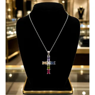 Photo of Vintage Multicolor Gemstone Cross Pendant