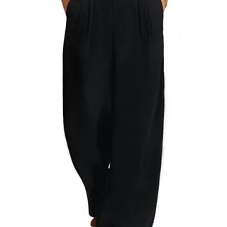 Photo of Linen Pants Pleated Wide Leg Palazzo with Pockets