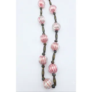 Photo of Vintage Mid-Century Satin Wrapped & Mercury Glass Bead Christmas Tree Garland 7.5ft