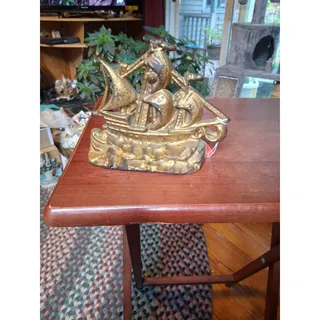 Photo of Vtg Painted Cast Iron Doorstop Sailing Ship (4148))