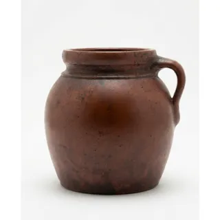 Photo of Antique 19th Century One Handle Brown Stoneware Bean Pot 