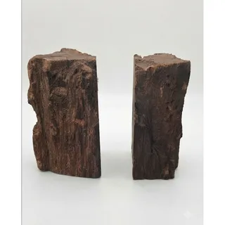 Photo of Mid Century Modern Petrified Wood Bookends Rough Edge Organic Brutalist Boho 