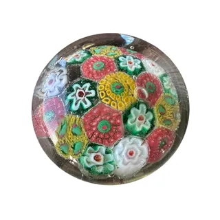 Photo of Vintage Millefiori Art Glass Paperweights - Set of 2 Colorful Flower Canes Dome
