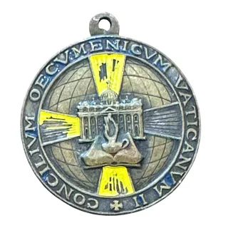 Photo of Vintage Pope John XXIII Vatican II Medal Pendant Enamel Cross 1962 Rome Italy