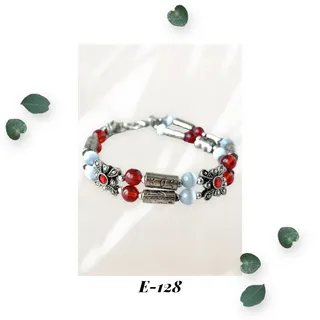 Photo of Red Siam Flourish - Gray Fiber Optic - Dark Silver Double Strand Bracelet