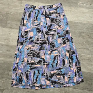 Photo of Vintage Maren Abstract Brushstroke Multi Color Abstract Midi Skirt w. Pockets 90's