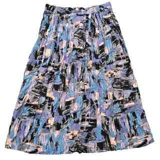Photo of Vintage Maren Abstract Brushstroke Multi Color Abstract Midi Skirt w. Pockets 90's