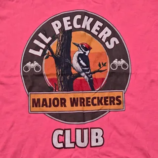 Photo of "Lil Peckers Major Wreckers Club" Graphic Tank Top w Woodpecker Illustration