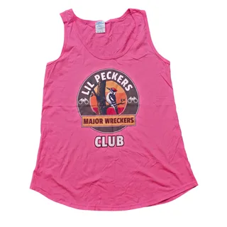 Photo of "Lil Peckers Major Wreckers Club" Graphic Tank Top w Woodpecker Illustration