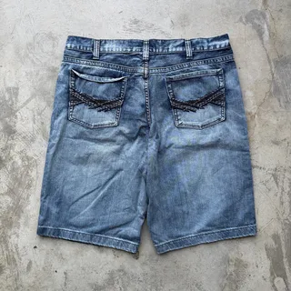 Photo of Y2K Helix Embroidered Denim Jorts Baggy Skate Shorts Size 38