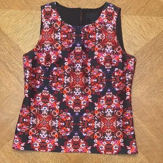 Photo of J.Crew Silk Cotton Blend Blouse Size 6 Floral Sleeveless Black Red Pink Preppy