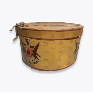 Photo of Vintage 1940s-50s Knox New York Hat Box Gold Cardboard Eagle Crest 14.75”