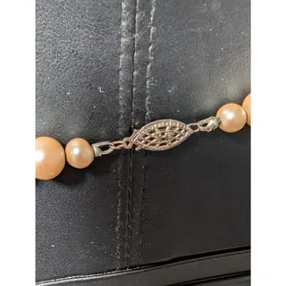 Photo of Vintage Glass Knotted Cord Pearl Necklace With Fancy Gold Tone Clasp
