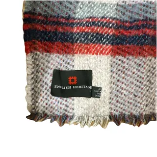 Photo of 39X30 English Heritage 100% Wool Fringed Plaid Blanket Blue Red Gray Couch Throw