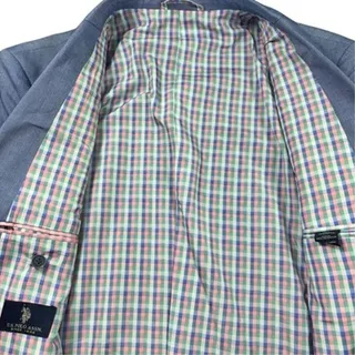 Photo of Light Blue Blazer Check Gingham Lining Men 42L Sport Jacket Coat US Polo Assn