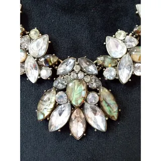 Photo of Vintage Iridescent Rhinestone Statement Necklace Floral Bib Bridal Glam Necklace