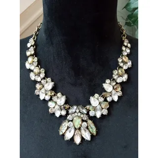 Photo of Vintage Iridescent Rhinestone Statement Necklace Floral Bib Bridal Glam Necklace