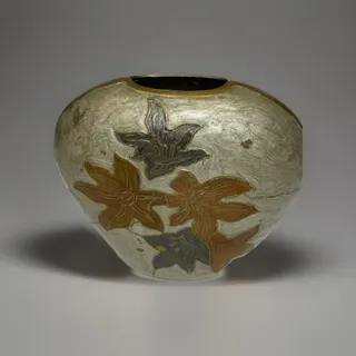 Photo of Vintage Brass Enamel Vase Leaf Hand Painted Made In India Heavy