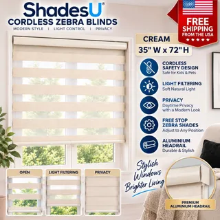 Photo of Zebra Blinds ShadesU Cordless for Windows Roller Window Shades 35x72 In Cream
