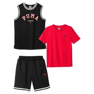 Photo of Puma Kids 3 Piece Set Boys Size 4T Red Black Jersey T-Shirt Shorts Outfit NEW