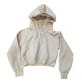 Photo of Athleta Girl ivory partial zip cropped hoodie with thumb holes girls sz 12