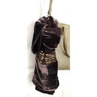 Photo of Silk Velvet Scarf Sheer Sequin Trim Long Wrap Brown Glam Dark Academia Art Deco