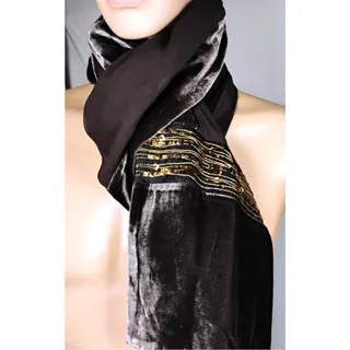 Photo of Silk Velvet Scarf Sheer Sequin Trim Long Wrap Brown Glam Dark Academia Art Deco