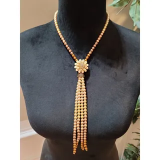 Photo of Women's Multitone Pearl Tassel Necklace With Floral Pendant And Box Clasp Design
