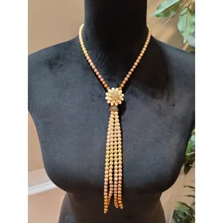 Photo of Women's Multitone Pearl Tassel Necklace With Floral Pendant And Box Clasp Design